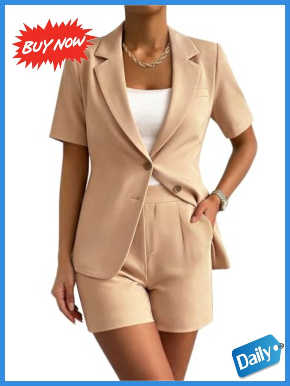 MorwenVeo Women's 2-Piece Blazer Shorts Set Business Casual Summer Suit